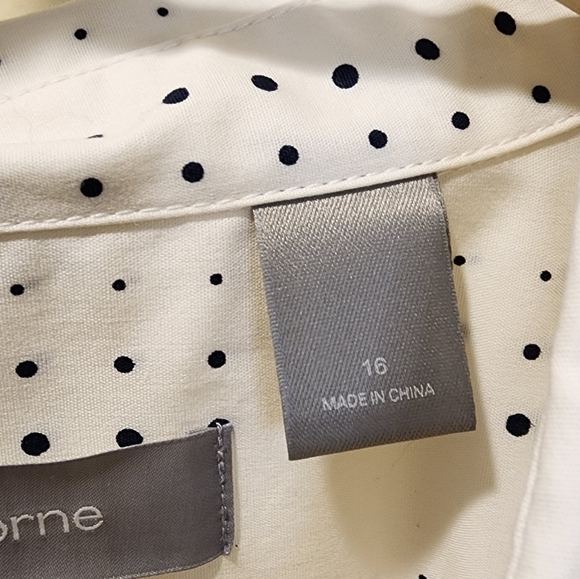 Liz Clairbone white and black Polka Dot long Sleeves plus size cotton blouse 16 - Picture 3 of 11